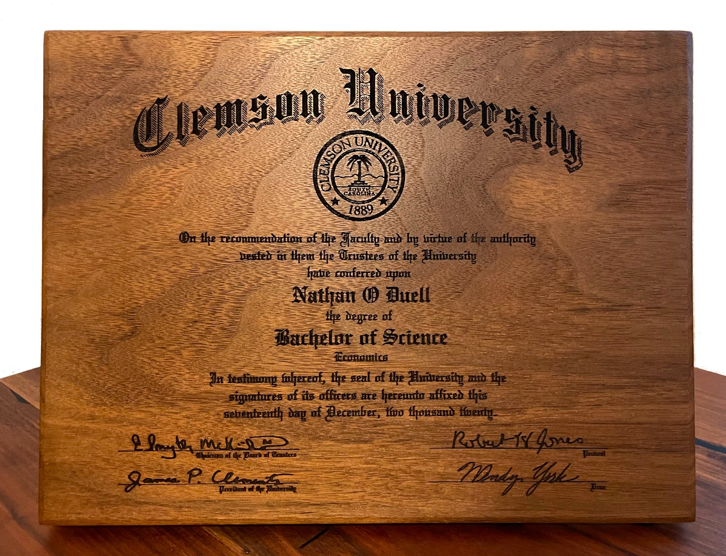 Custom Engraved Walnut Certificate (17" x 24")