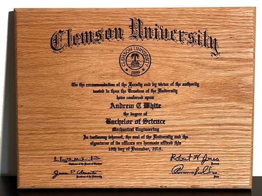 Custom Engraved Red Oak Certificate (12" x 15")